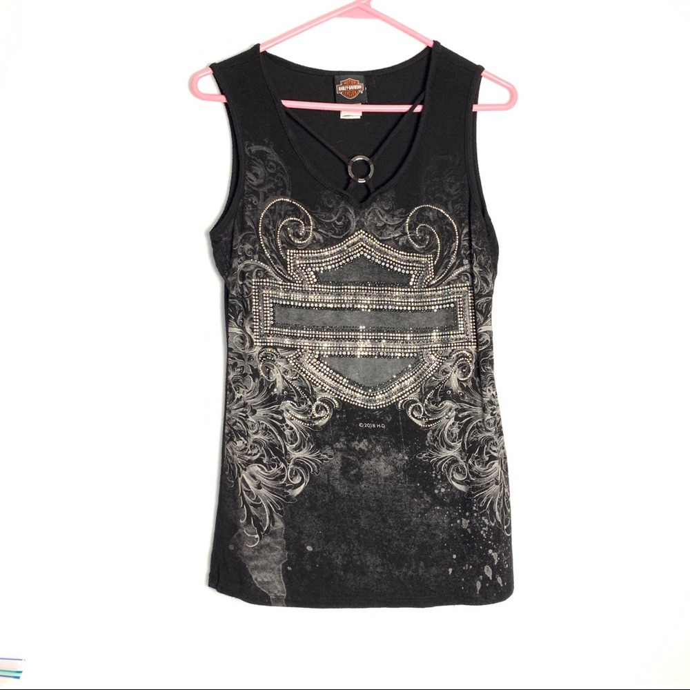 Harley Davidson rhinestone embellished tank top